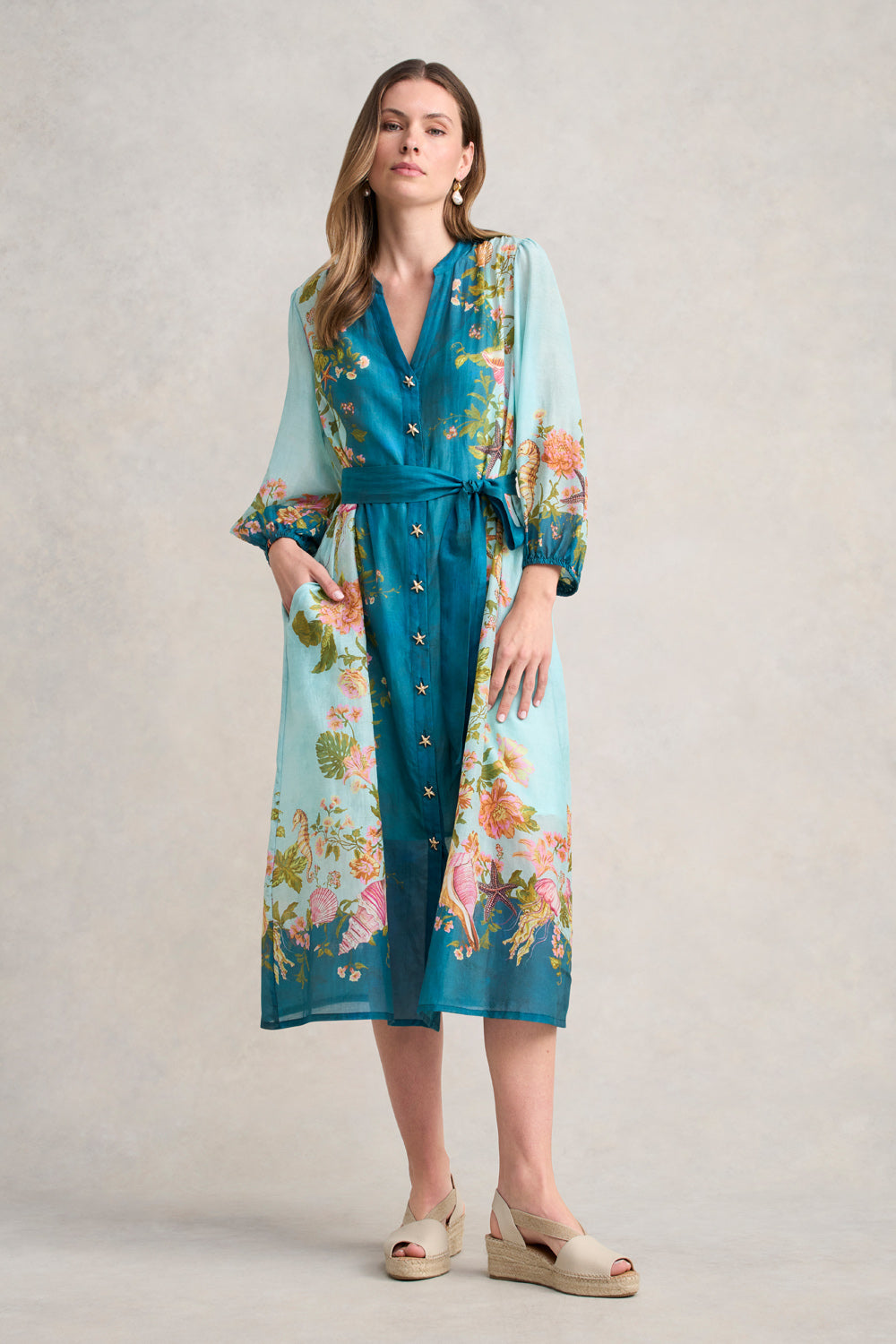 Border Printed Dress - Shell Print