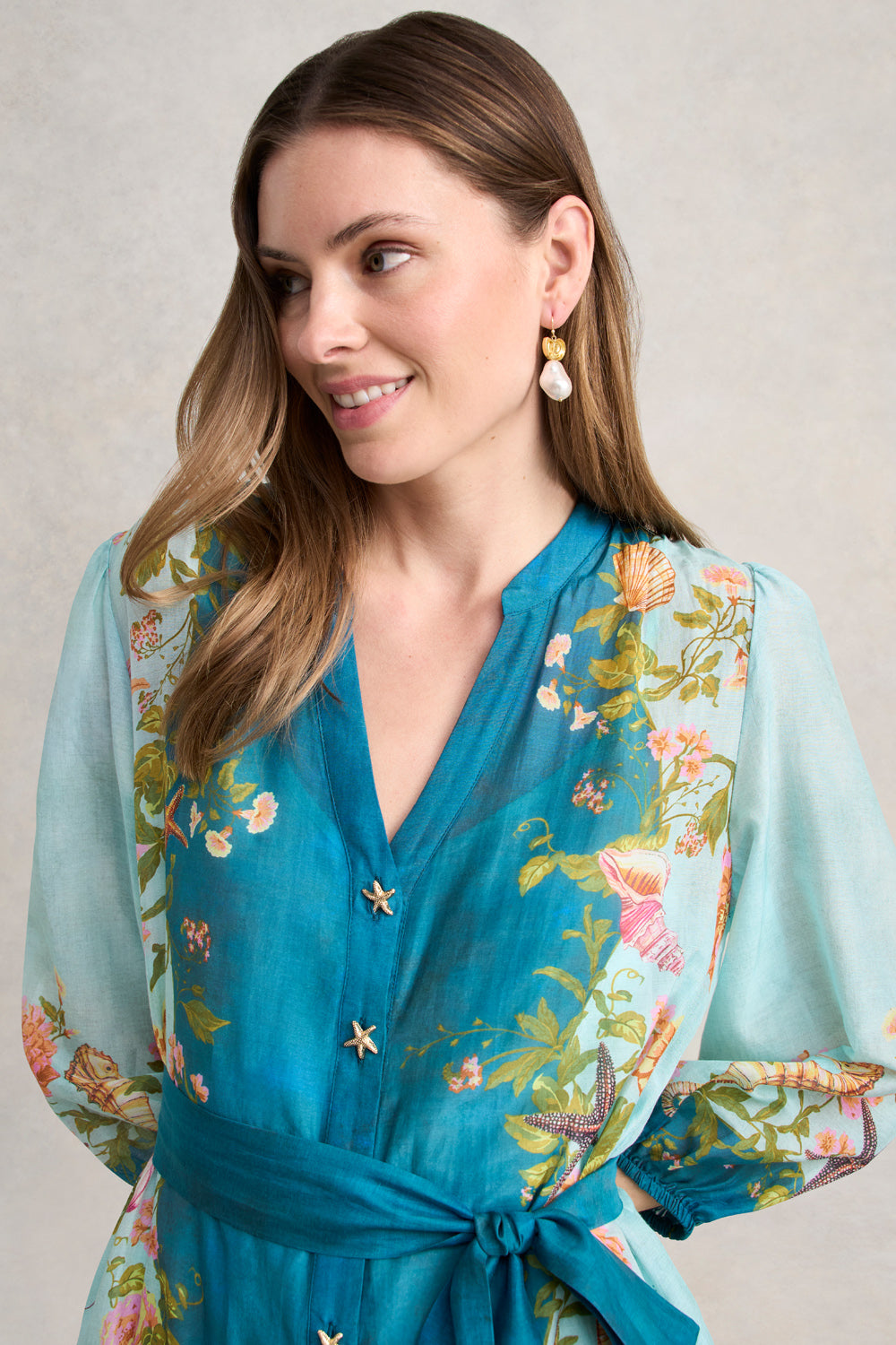 Border Printed Dress - Shell Print