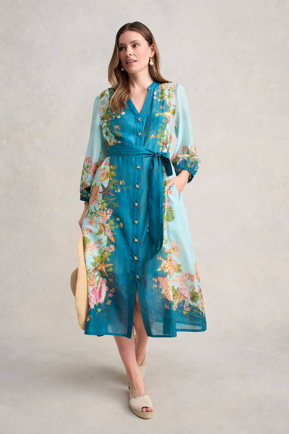 Border Printed Dress - Shell Print