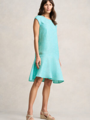 French Linen Sun Dress - Aqua Cross Dye