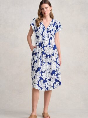 Pleat Front Midi Dress - Sea Shells Print
