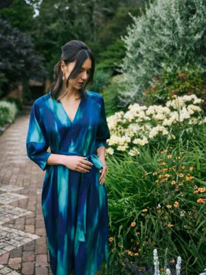 Cocoon Sleeve Printed Dress - Abstract Strokes