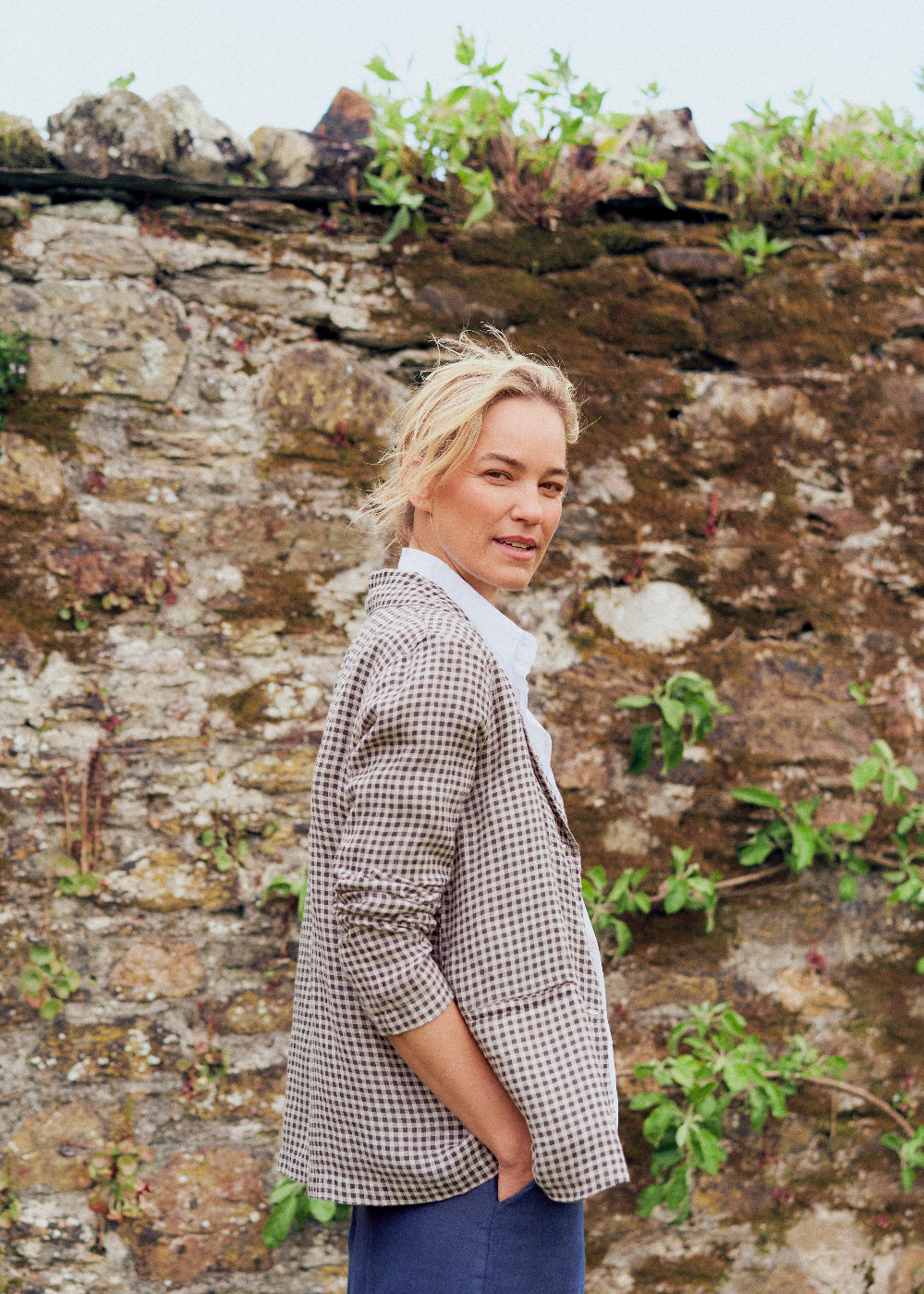 Natural Checked Linen Jacket