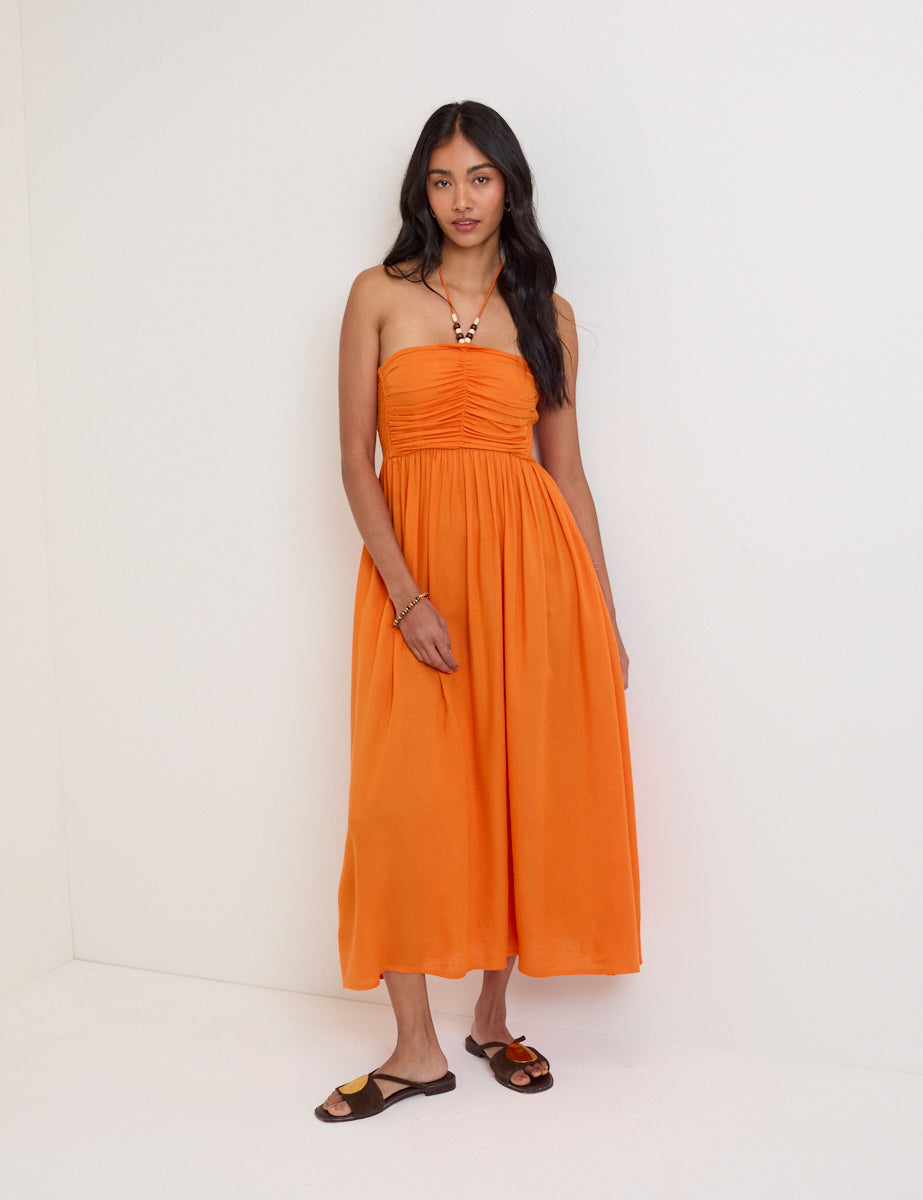 Orange Halterneck Beach Lightweight Dress - Image 4