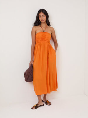 Orange Halterneck Beach Lightweight Dress