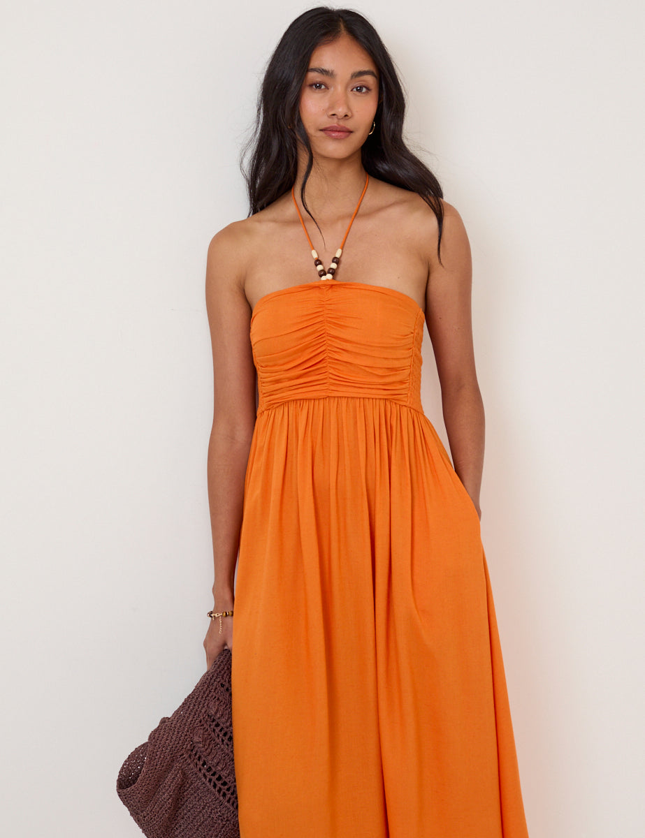 Refined Orange Halterneck Beach Dress