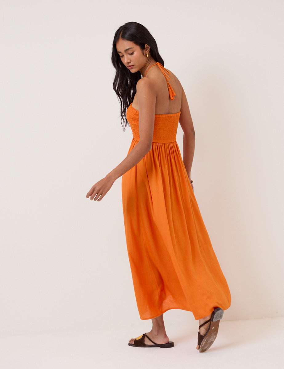 Refined Orange Halterneck Beach Dress