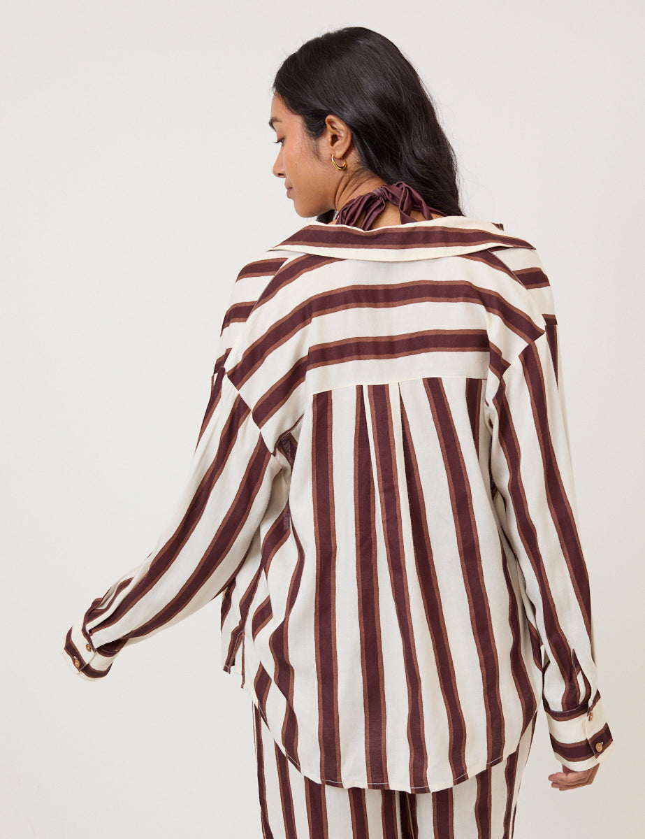 Brown Striped Beach Breezy Shirt - Image 4