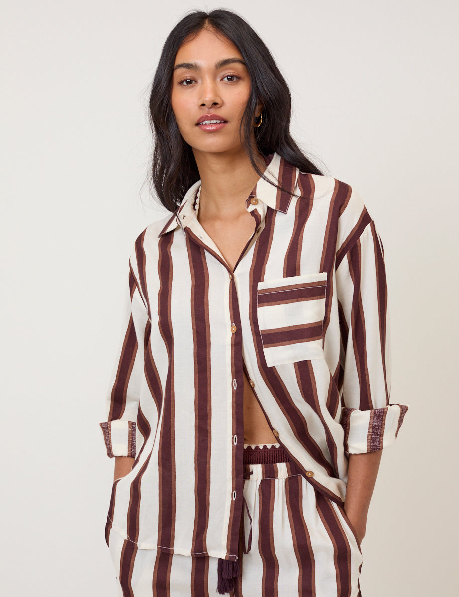 Brown Striped Beach Breezy Shirt - Image 2