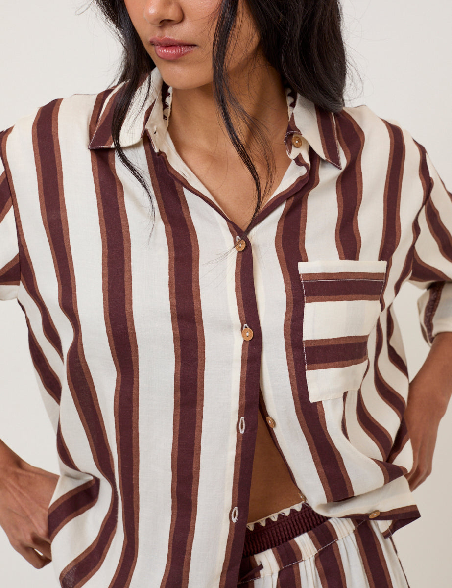 Brown Striped Beach Breezy Shirt