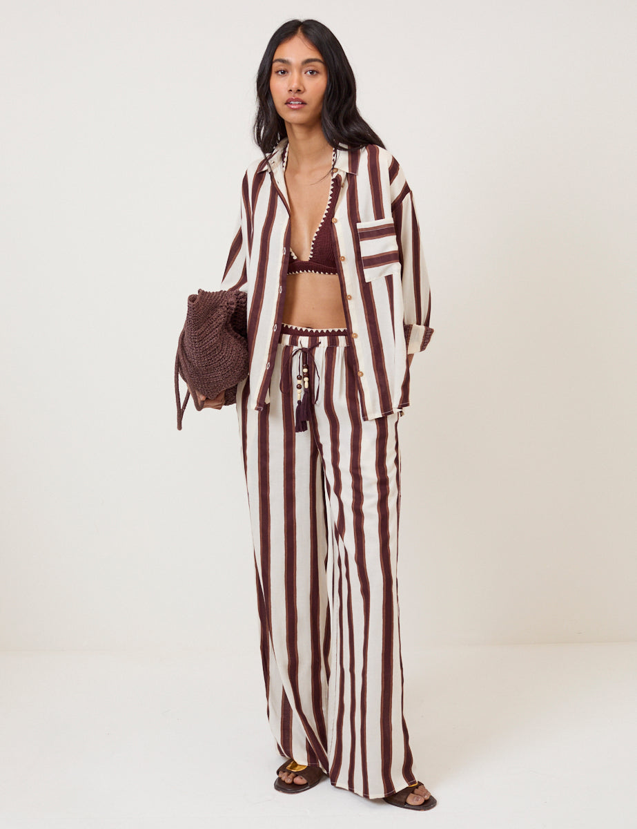 Brown Striped Beach Breezy Shirt - Image 3