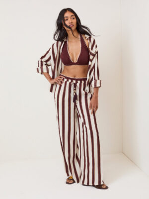 Brown Striped Beach Soft Trousers Coverup