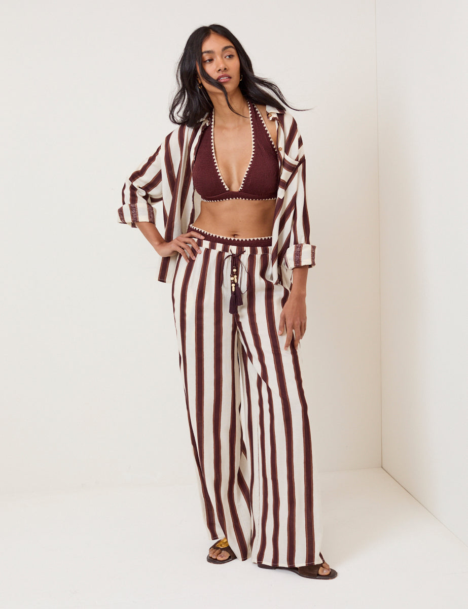 Brown Striped Beach Soft Trousers Coverup
