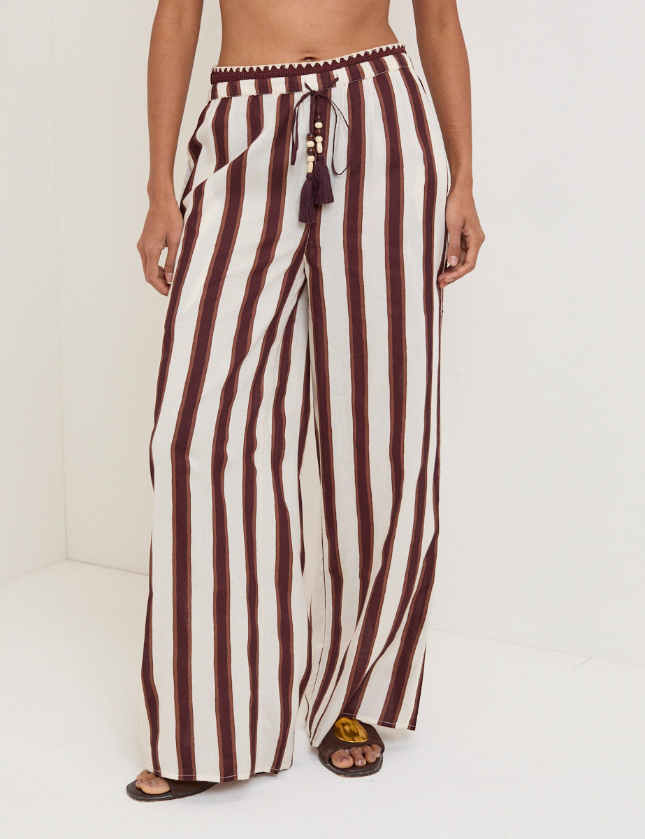 Brown Striped Beach Soft Trousers Coverup - Image 2