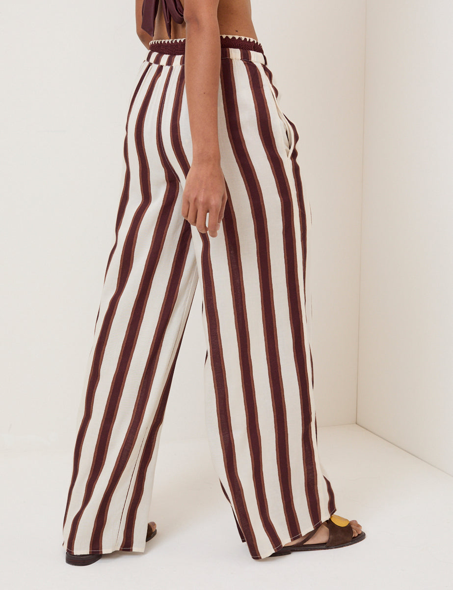 Chic Brown Striped Beach Trousers