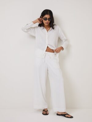 White Linen Blend Classic Trousers