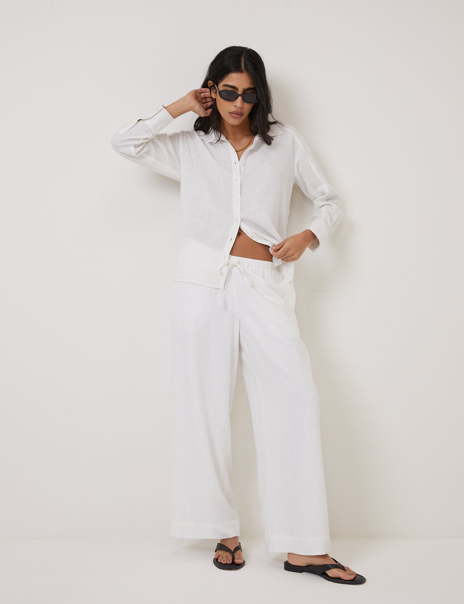 White Linen Blend Classic Trousers