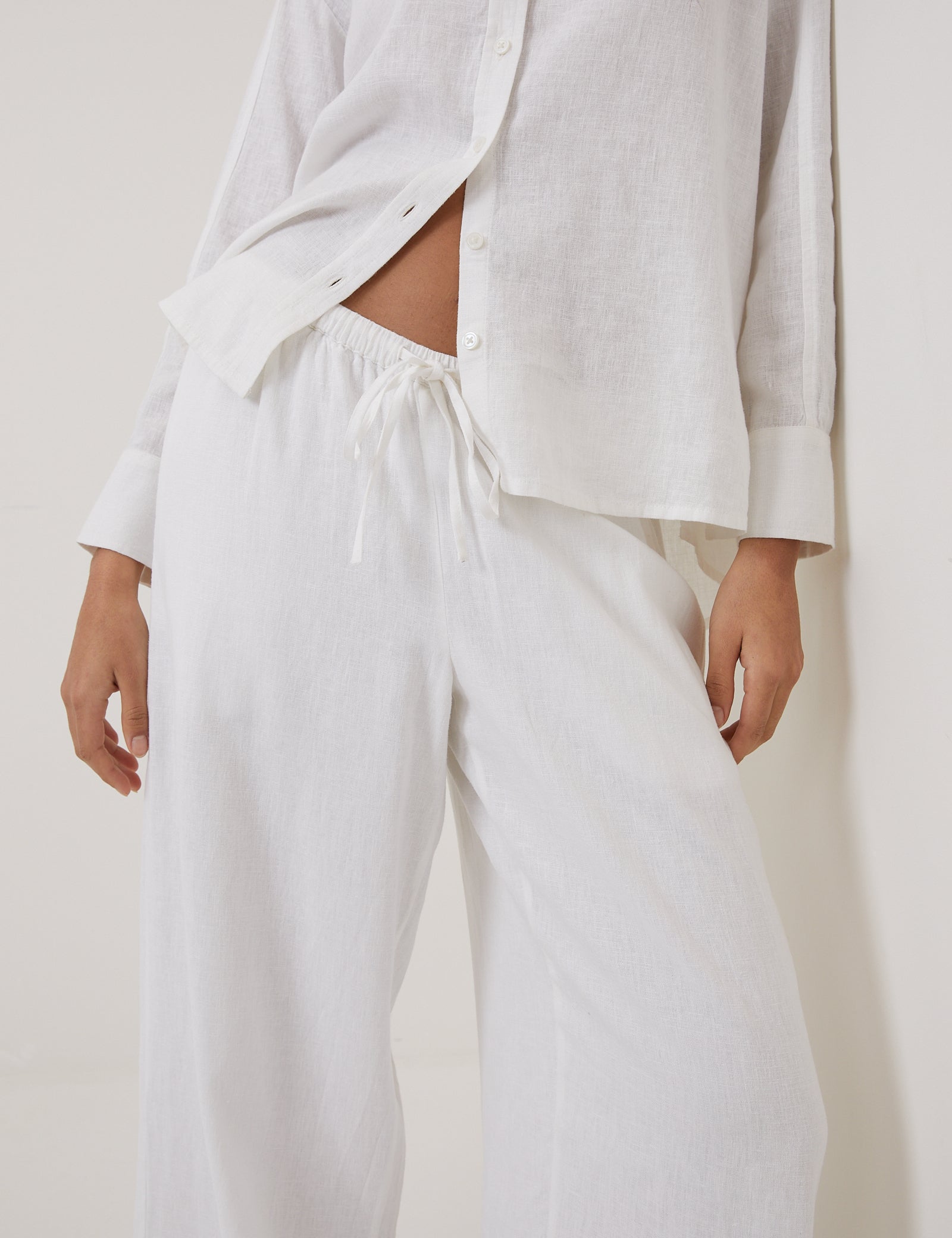 White Linen Blend Classic Trousers - Image 5