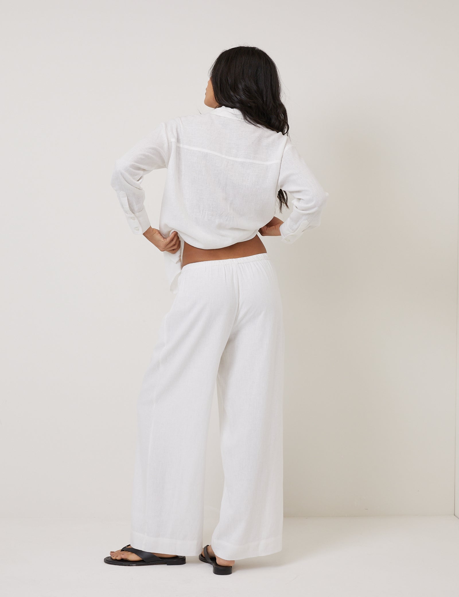 White Linen Blend Classic Trousers - Image 4
