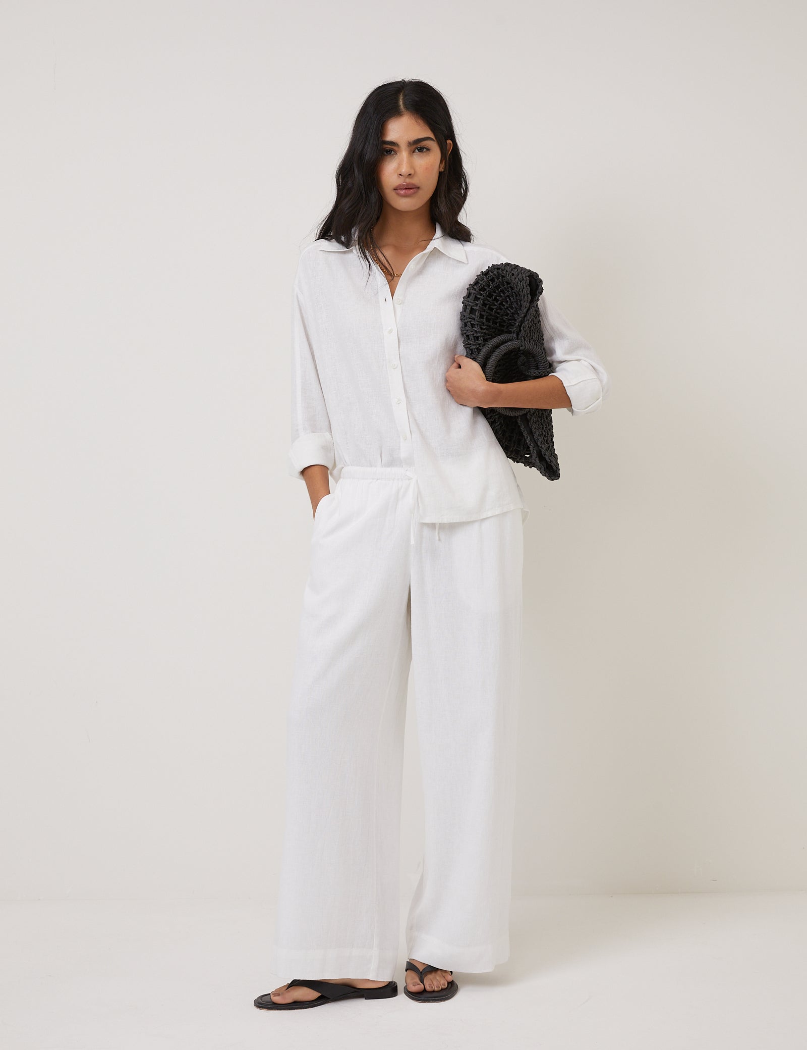 White Linen Blend Classic Trousers - Image 2