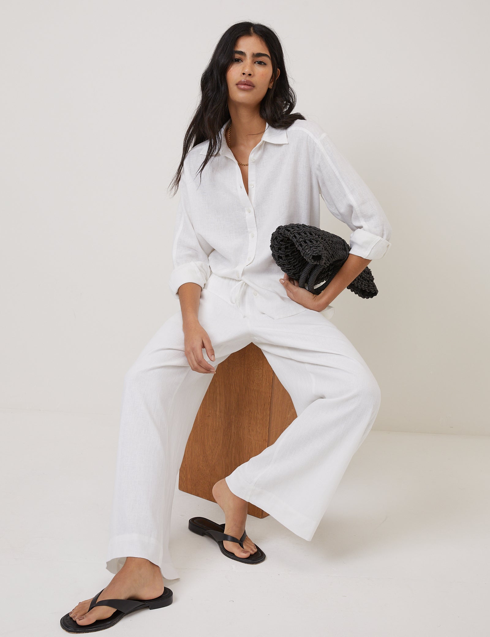 White Linen Blend Classic Trousers - Image 3