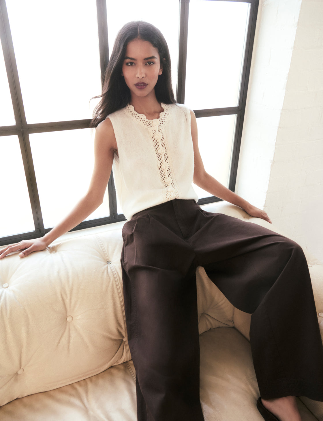 Brown Barrel Leg Pleated Trousers