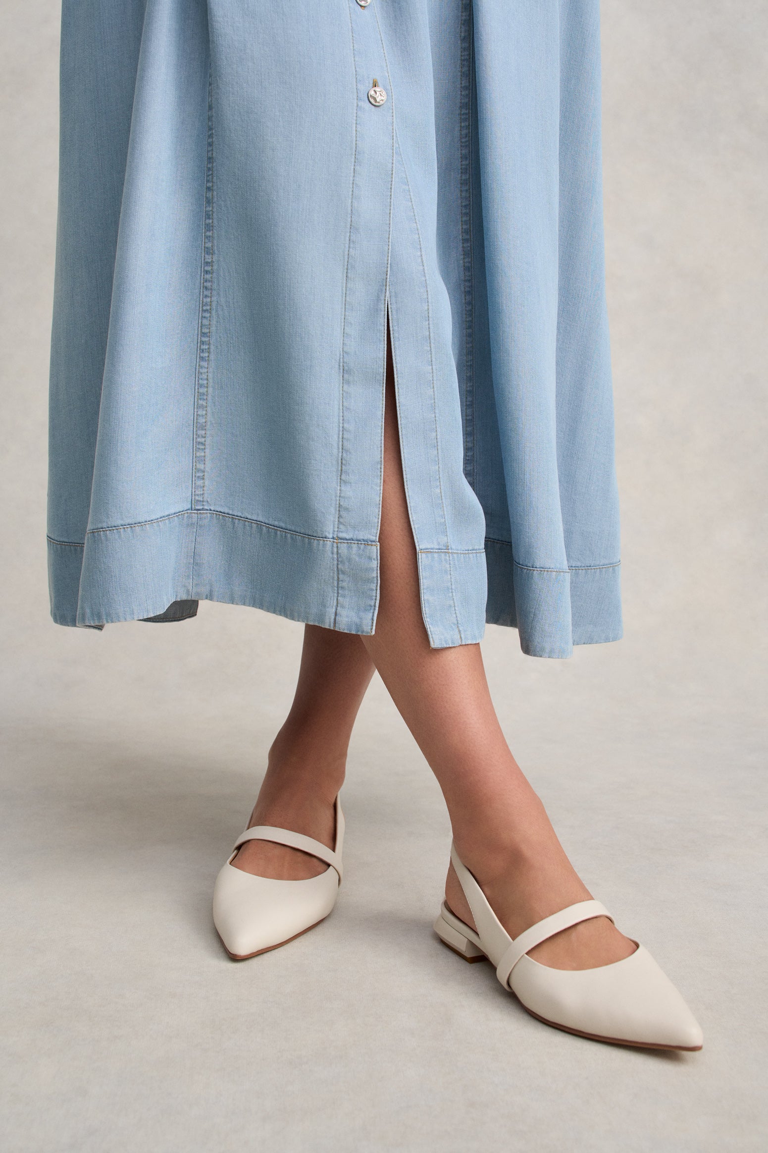 Chambray Puff Sleeve Dress - Light Chambray