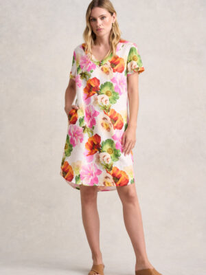 V-Neck Linen Dress - Multi Floral