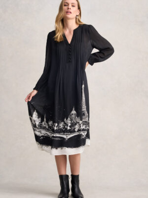Pintuck Dress - Eiffel Border Print