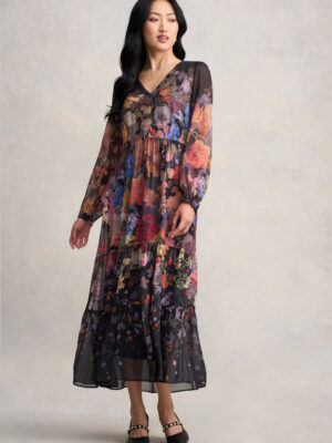 Georgette Print Dress - Midnight Floral