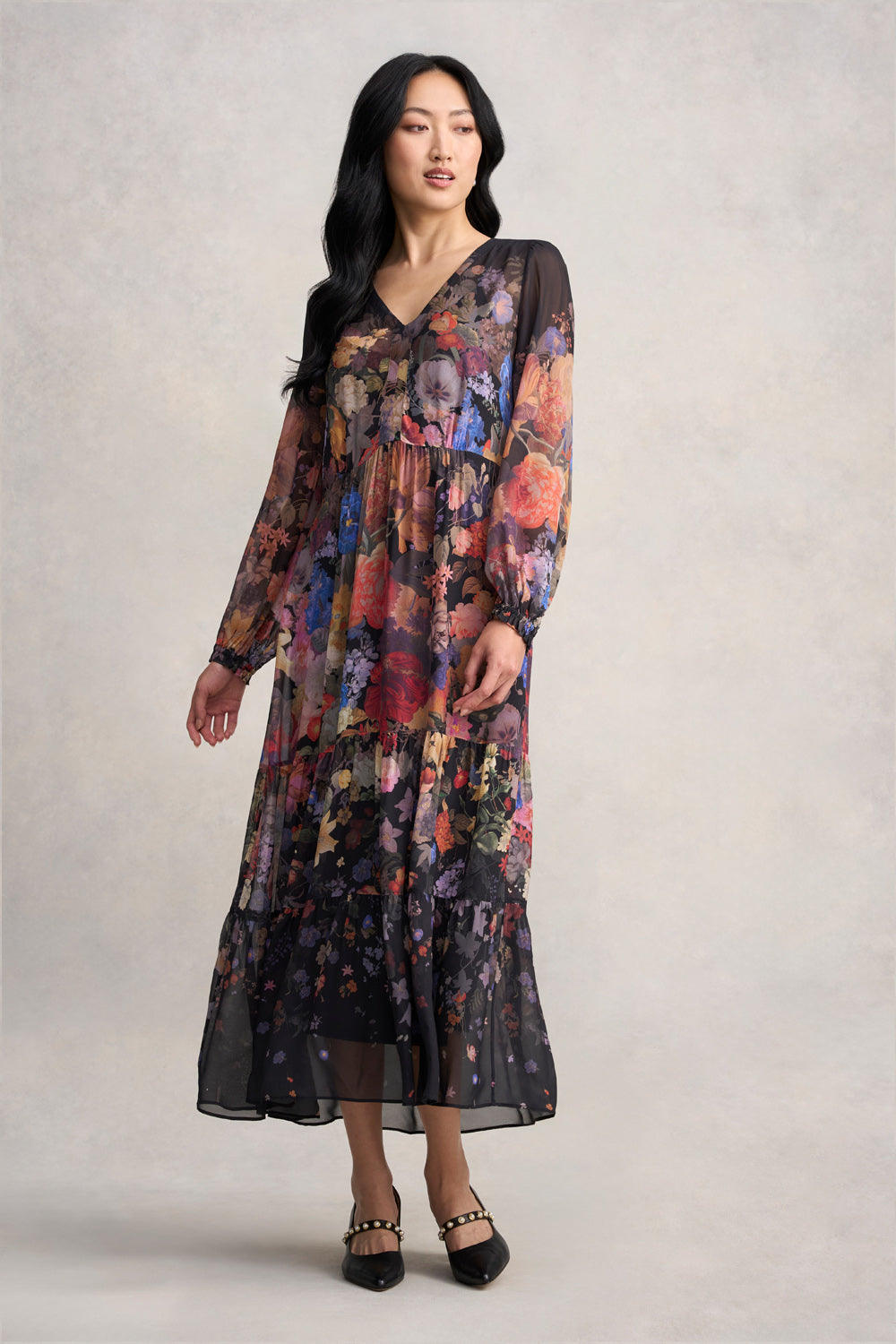 Georgette Print Dress - Midnight Floral