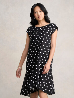 French Linen Sun Dress - Black Polka Dot