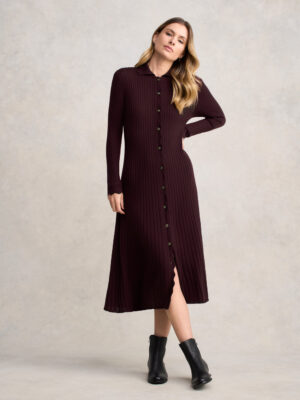Ribbed Merino Dress - Burgundy