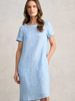 Scoop Neck Linen Dress - Chambray Cross Dye