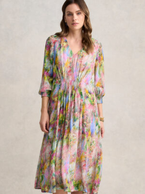 Pintuck Georgette Dress – Meadow Print