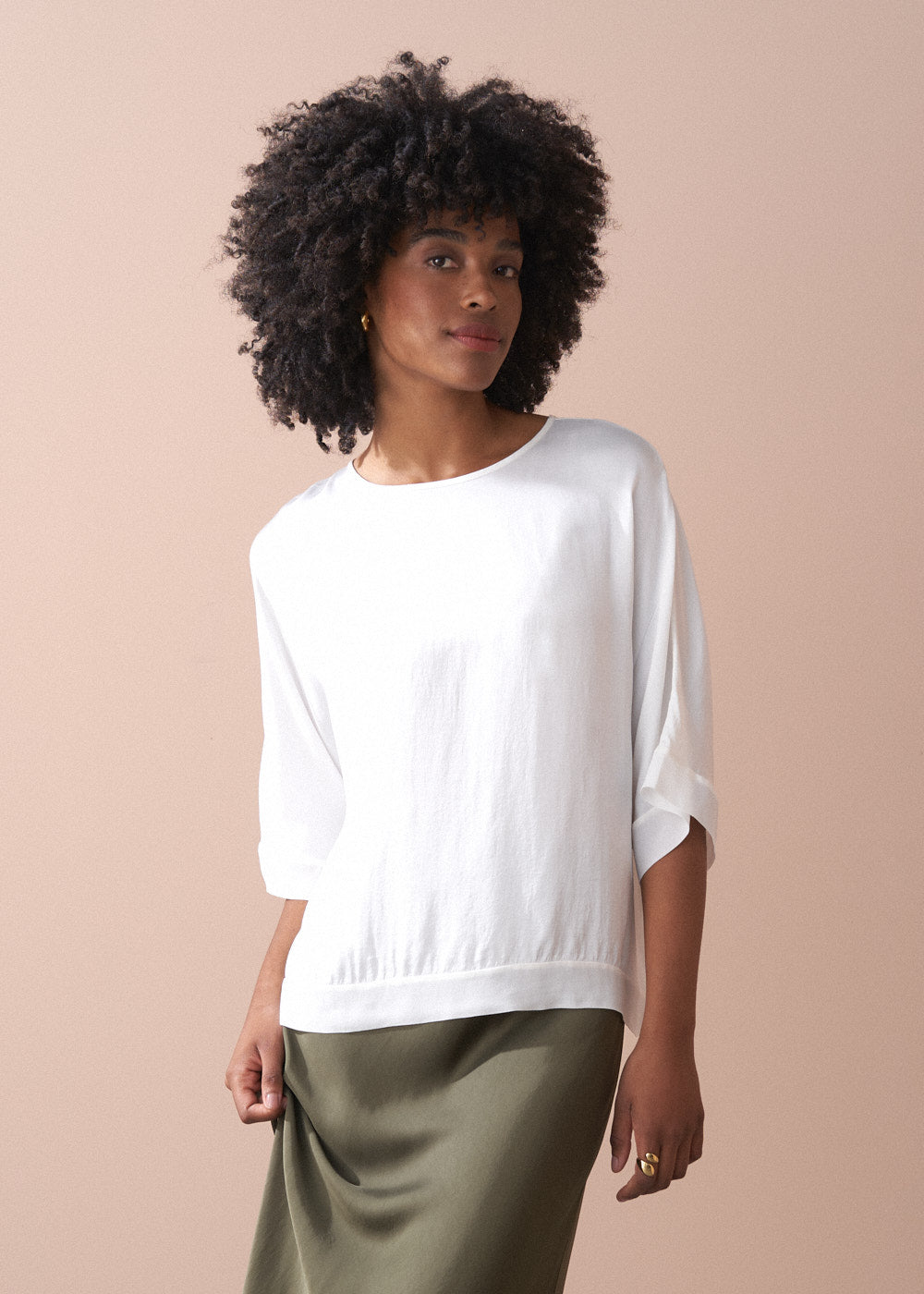 Off White Three Quarter Sleeve Top