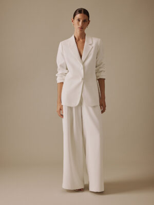 White High Rise Wide Leg Trousers
