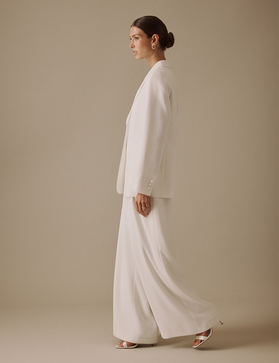 White High Rise Wide Leg Trousers - Image 3