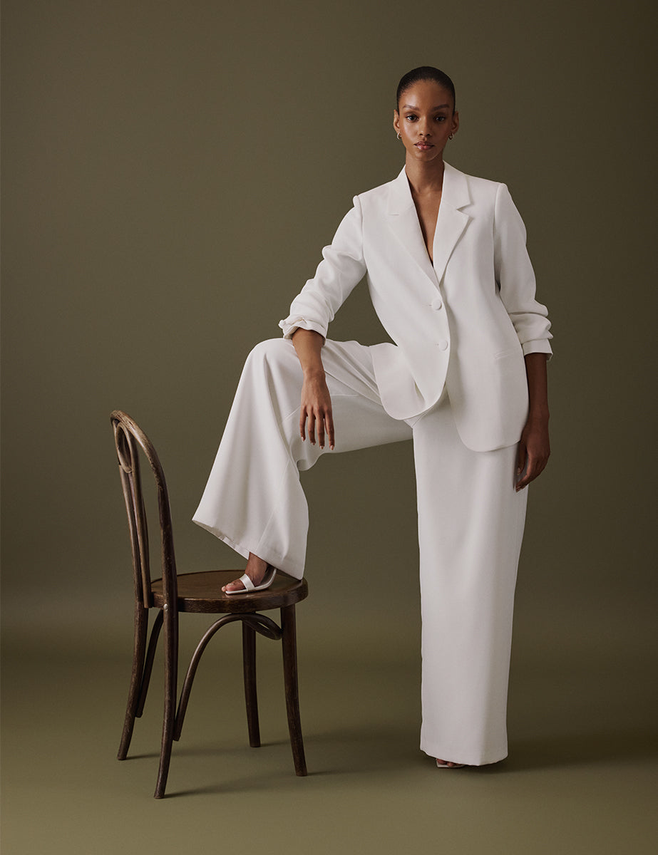 White High Rise Wide Leg Trousers - Image 2