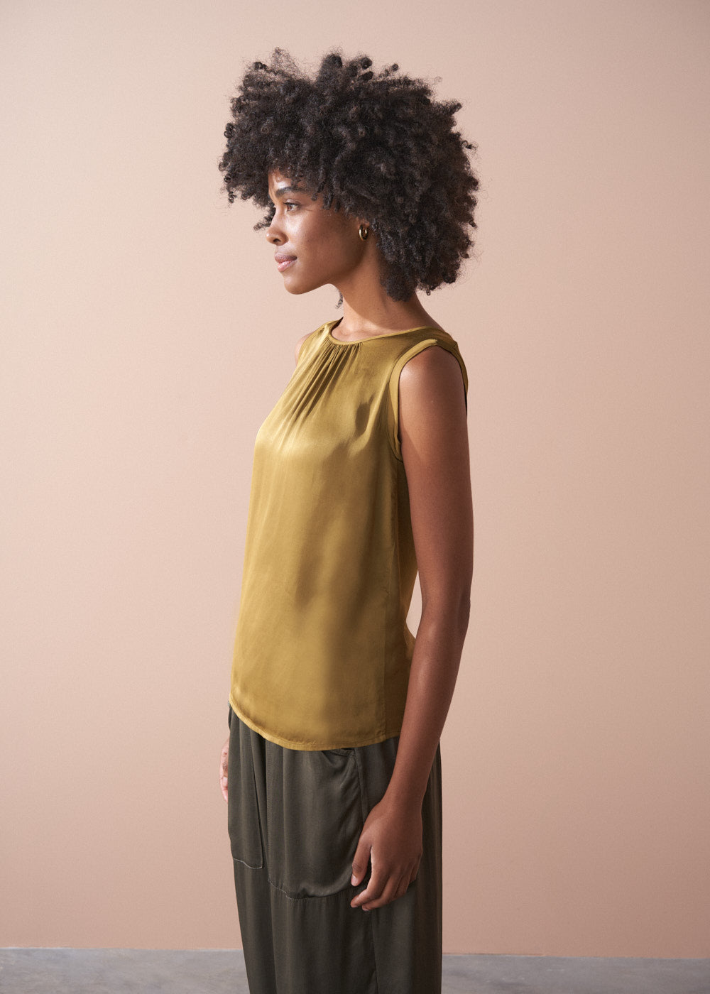 Versatile Lightweight Olive Satin Top - Image 2