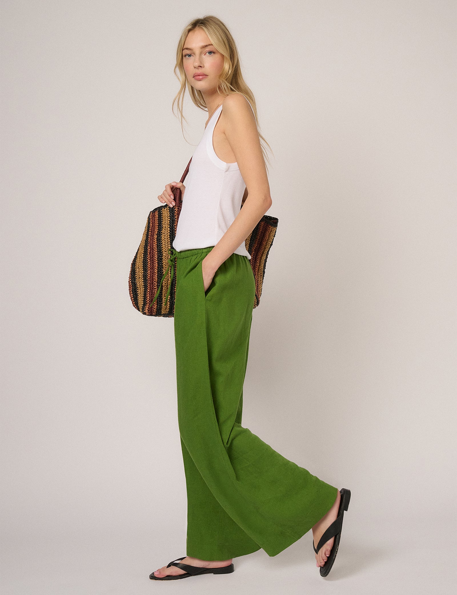 Green Linen Blend Polished Trousers - Image 5