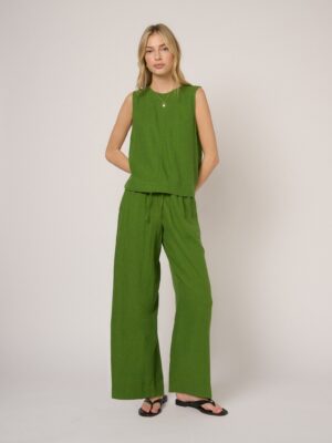 Green Linen Blend Polished Trousers