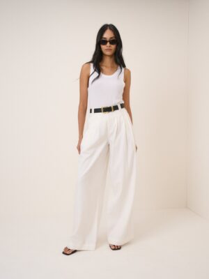 White High Waisted Wide Leg Polished Trousers