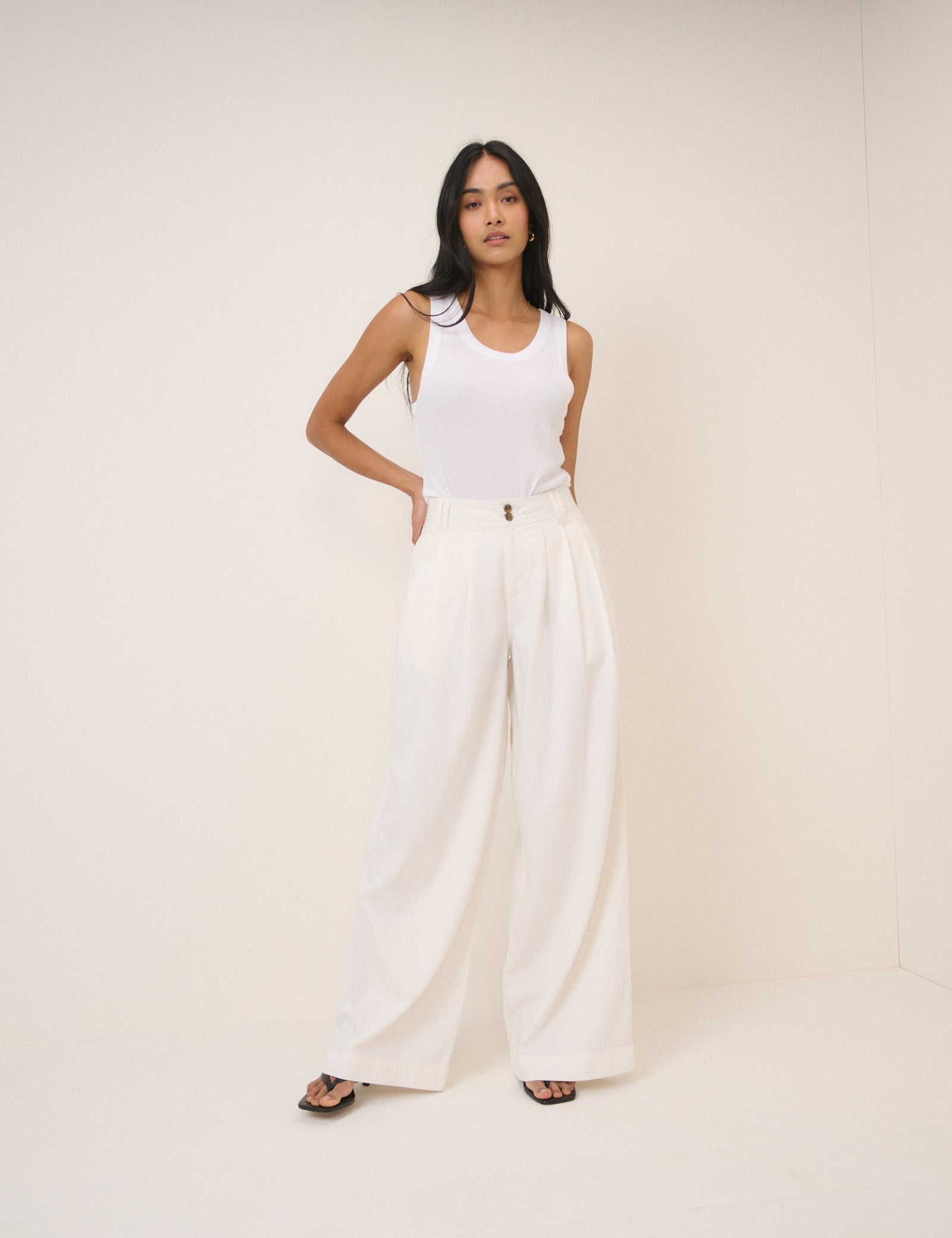 White High Waisted Wide Leg Polished Trousers - Image 4