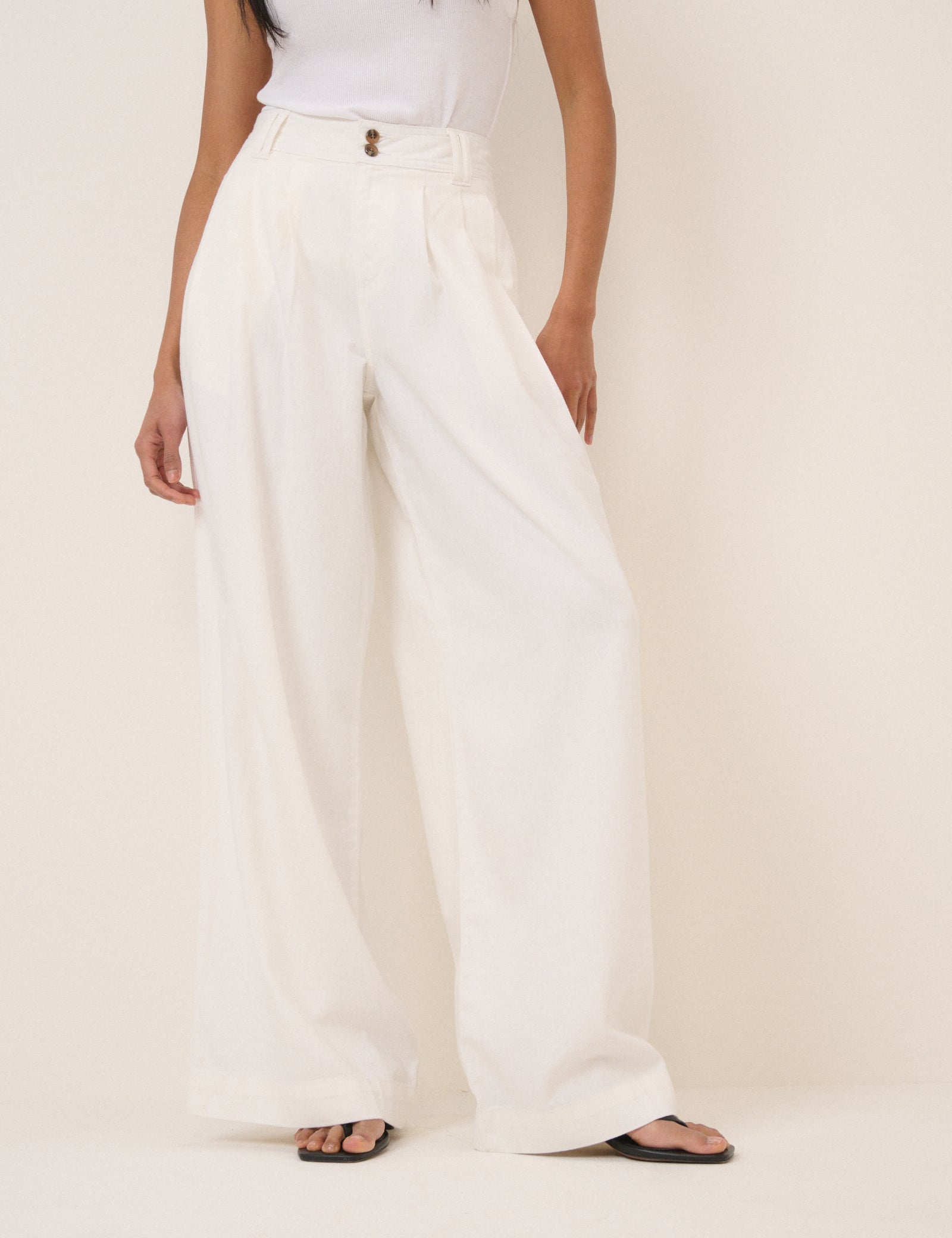White High Waisted Wide Leg Polished Trousers - Image 3
