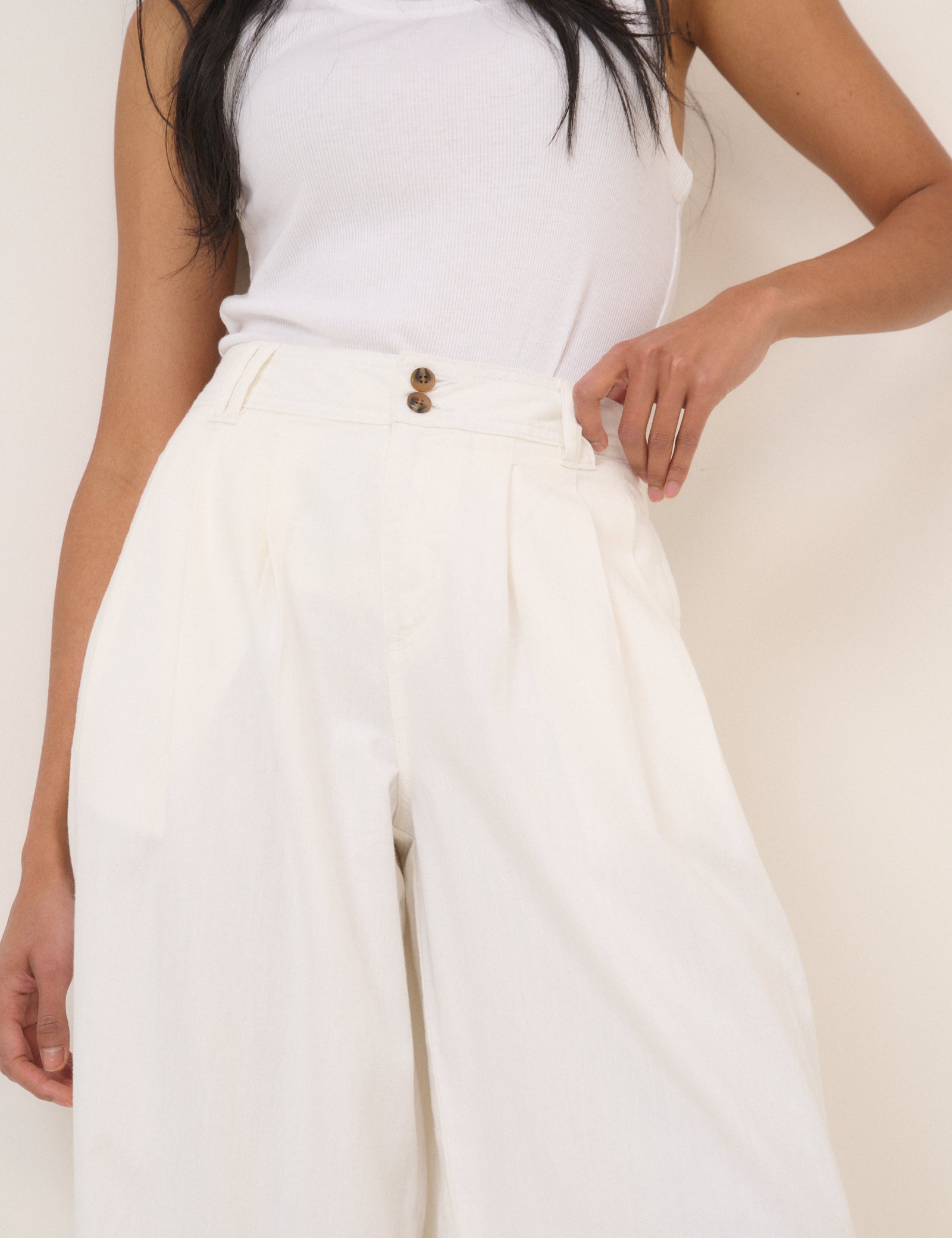 White High Waisted Wide Leg Polished Trousers - Image 2