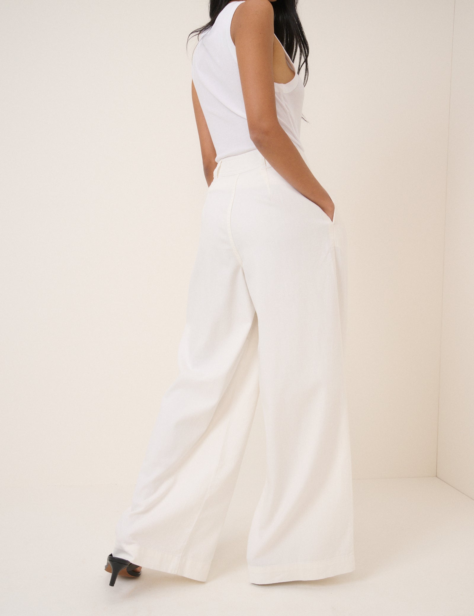 White High Waisted Wide Leg Polished Trousers - Image 5