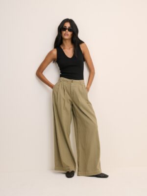 Green High Waisted Wide Leg Trousers