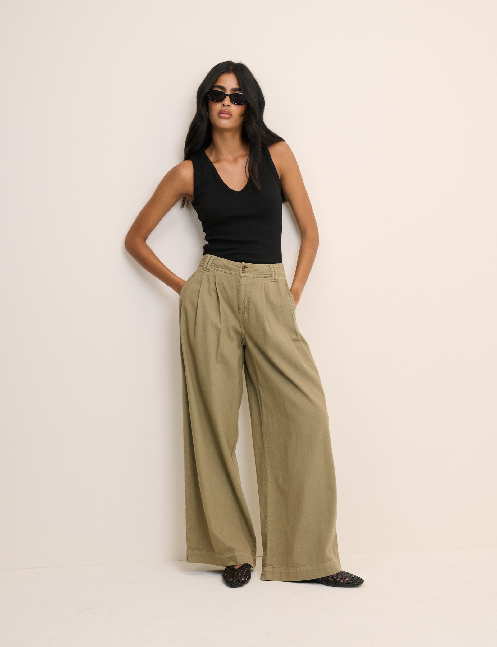 Green High Waisted Wide Leg Trousers