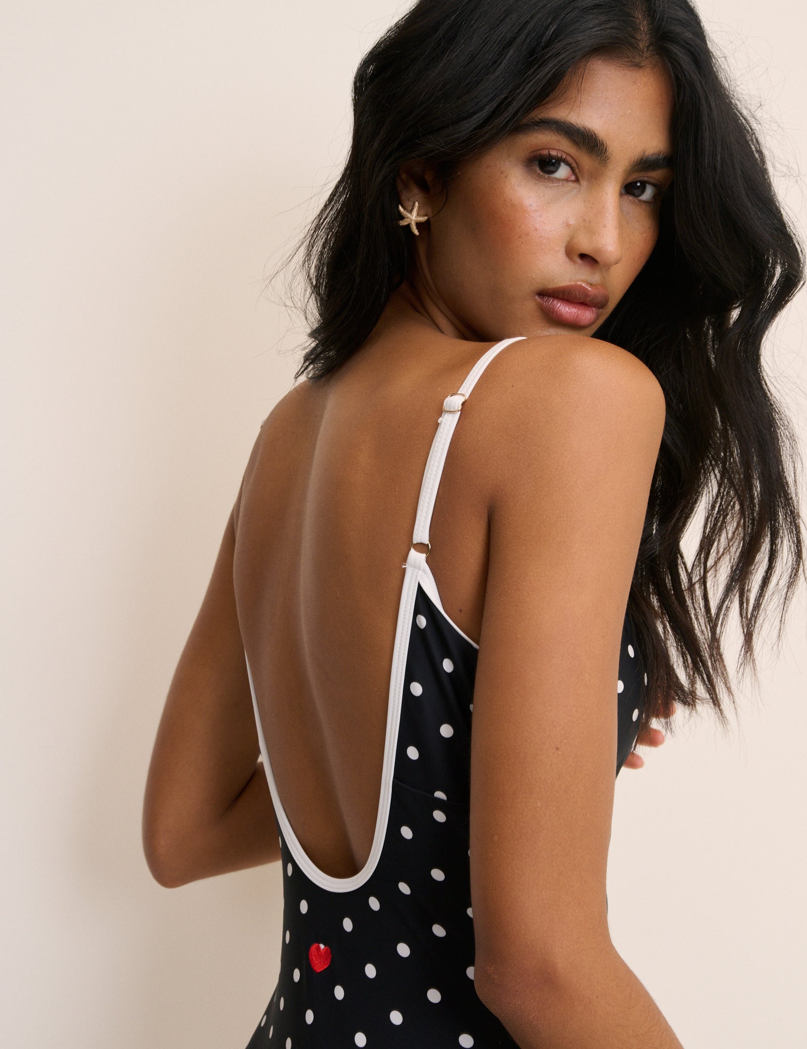 Black Polka Dot One-Piece Swimsuit - Image 2